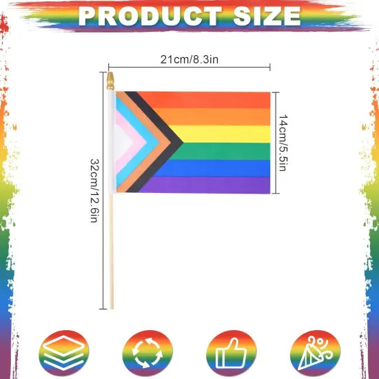 25 Pack Mini Progress Pride Flag Rainbow Gay Pride Stick Flag Small Hand Held LGBT Flags for Pride Parade Rainbow Festival Party Decorations (5x8 Inches) {2}