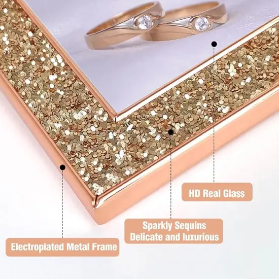 8x10 Picture Frame Glitter, Rose Gold Bling 8 by 10 Photo Frames with HD Real Glass, for Wall or Tabletop Display (8 x 10, Rose Gold) {2}