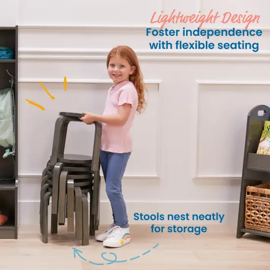 Bentwood Stackable Stools, Classroom Furniture, 6-Piece Grey Wash {3}