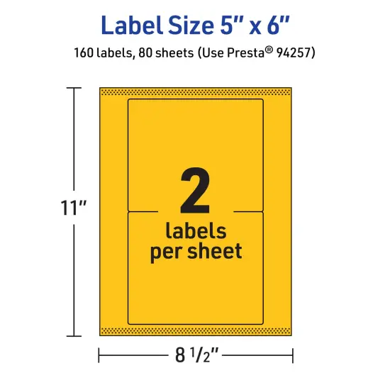 Avery Bright Yellow Paper Labels, 5" x 6" Rectangle {5}