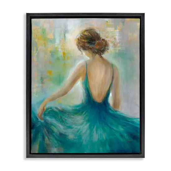 Stupell Industries Woman Green Dress Painting Floating Frame Design By K. Nari {1}