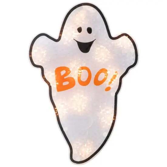 Northlight Lighted Holographic Boo Ghost Halloween Window Decoration - 12" Orange {3}