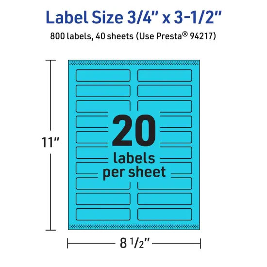 Avery Bright Blue Paper Labels, 0.75" x 3.5" Rectangle {5}