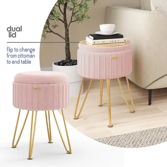 StorageBud Pleated Velvet Storage Ottoman {4}