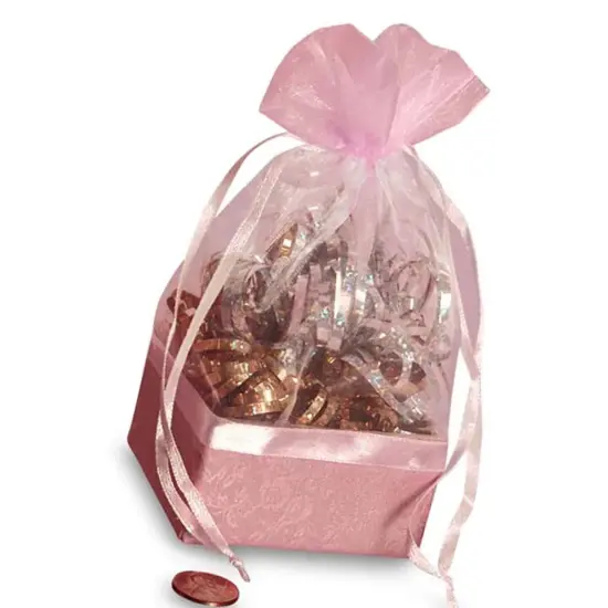 Box On The Bottom Organza Bags 2 1/2 '' X 2 7/8 '' X 6 1/2 '' Wrap Pink {3}