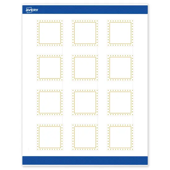 Avery Printable Square Labels, Gold Border with Gold Dots, 2" x 2", Matte White Square Labels, Permanent, Laser/Inkjet, 120ct, Great for Product Labels {1}