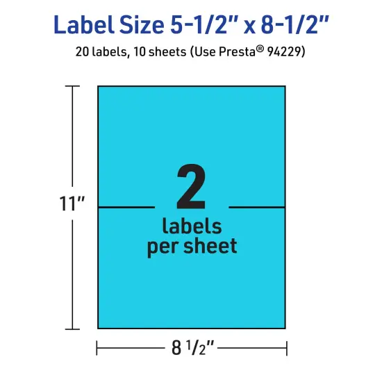 Avery Bright Blue Paper Labels, 5.5" x 8.5" Rectangle {5}