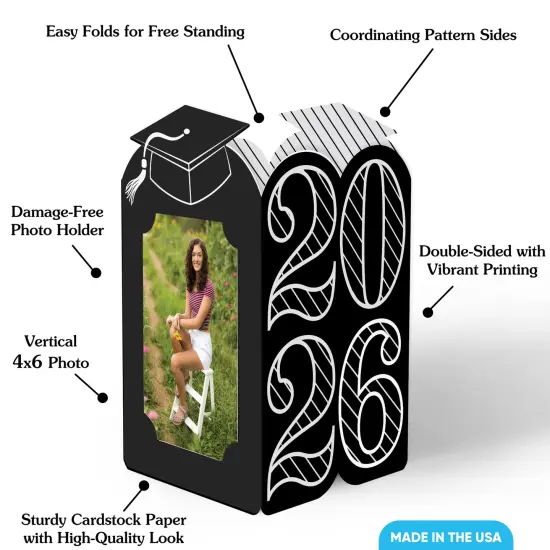Big Dot of Happiness Black & White 2026 Graduation Photo Holder Centerpieces, 4x6 Picture Display Box, Table Decoration Centerpiece for Grad Party Decor, 8 Count {5}