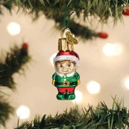 Old World Christmas 2.0 Inch Mini Elf Christmas Tree Ornament , Ornament Santa's Helper Green {3}