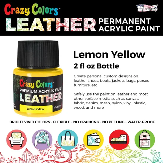 Lemon Yellow Premium Acrylic Leather and Shoe Paint, 2 oz Bottle - Flexible, Crack, Scratch, Peel Resistant - Artist Create Custom Sneakers, Jackets, Bags, Purses, Furniture Artwork {2}