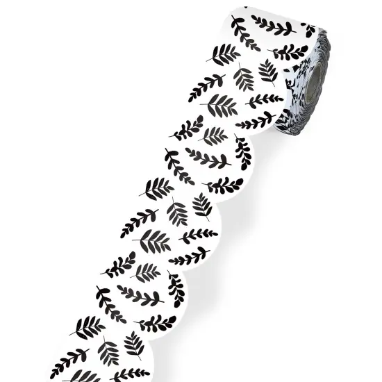 White W/blk Leaves Rolled Borders Scalloped {1}