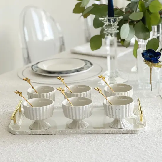 Porcelain Dessert Mugs with Coordinating Tray Gold Trim {4}