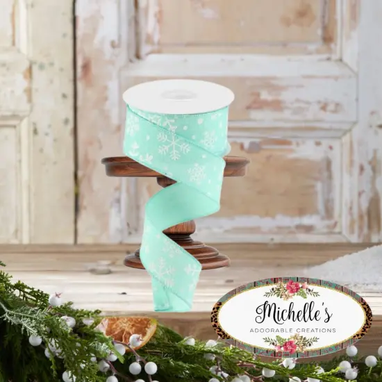 1.5" Snowflake Ribbon: Mint Green (10 Yards) {2}
