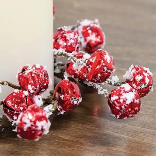 Snowy Red Jingle Bell Candle Ring &ndash; Festive Christmas Accent with White Flocking & Red Bells for Holiday Decor {4}