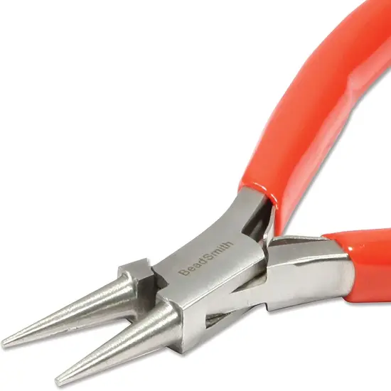 The Beadsmith Slim Line Round Nose Pliers, 4.75 inches (120mm) with polished steel head, red PVC comfort grip handle with double-leaf spring, tool for jewelry making {3}