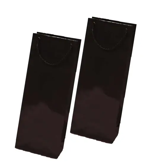 Elegant Glossy Paper Wine Bottle Euro Tote 5" x 3" x 13 1/4" Black {6}