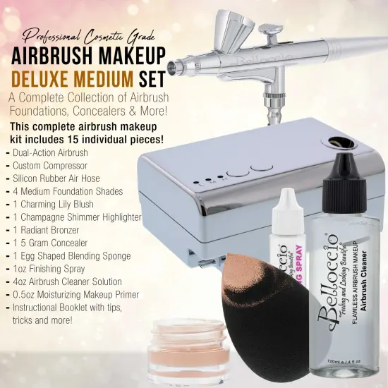Belloccio Professional Beauty Deluxe Airbrush Cosmetic Makeup System with 4 Medium Shades of Foundation in 1/2 oz Bottles {2}