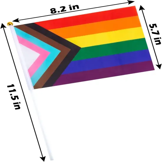 50 Pack Progress Rainbow Pride Small Hand Held Flag for Parades, Gay Stick USA American Rainbow Festival {2}