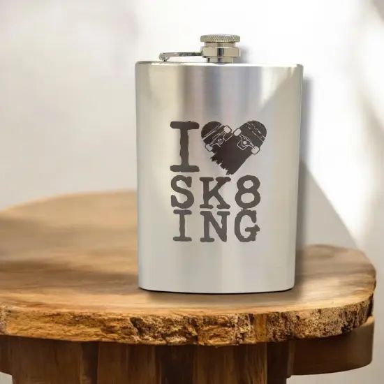 8oz I Love Skating Stainless Steel Flask {5}