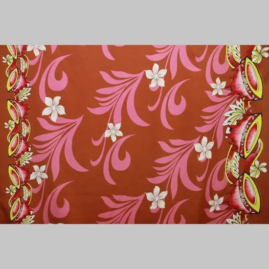 1 Yard Kava Bowl Tiare Palm Leaves Double Border Polyester Fabric 60 Inch Width Charcoal {6}