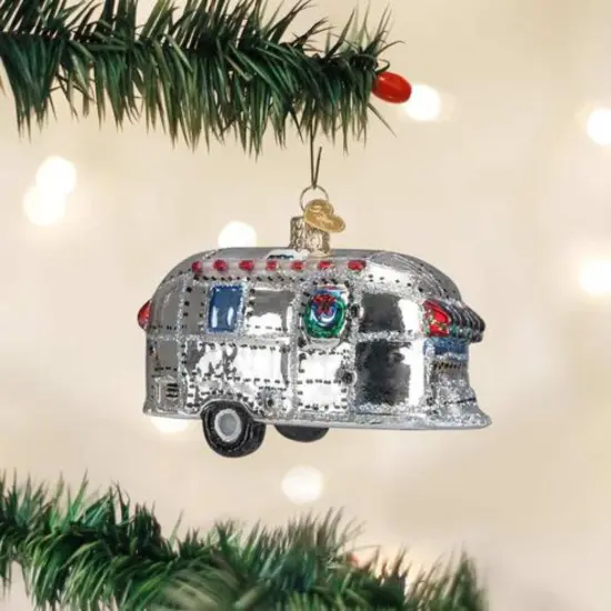 Old World Christmas 2.5 Inch Vintage Trailer Christmas Tree Ornament , Travel Home Vacation Silver {3}