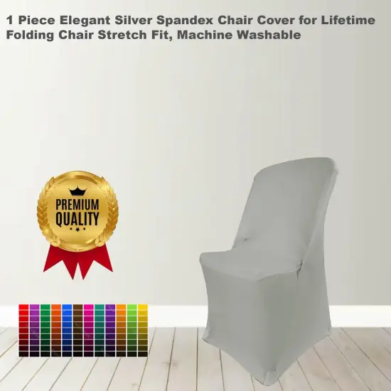 1 Piece Elegant Silver Spandex Chair Cover for Lifetime Folding Chair Stretch Fit, Machine Washable {1}