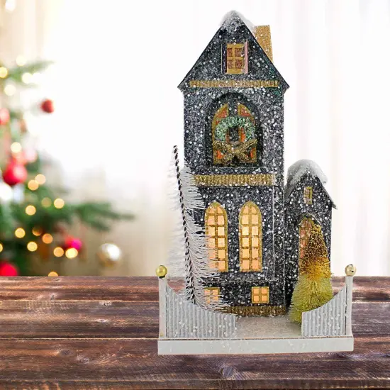 Cody Foster 15.0 Inch Festive Bay & Gable Christmas Putz House , Christmas Decor Christmas Festive Wreath Multicolored {5}