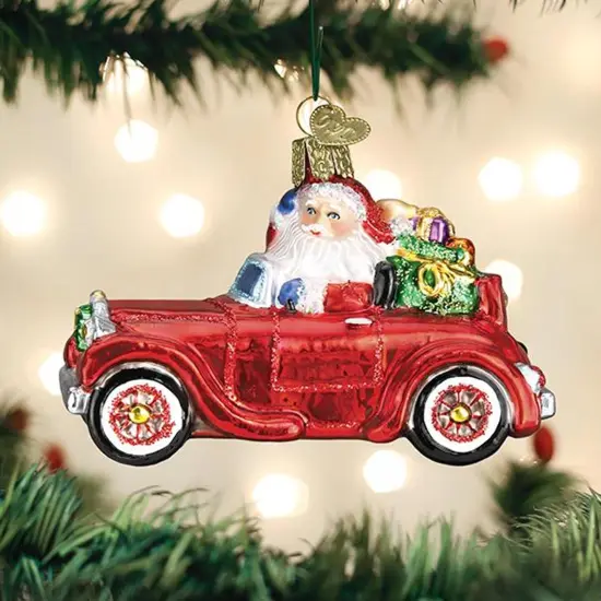 Old World Christmas 3.0 Inch Santa In Antique Car Christmas Tree Ornament , Ornament Travel Delivery Red {3}