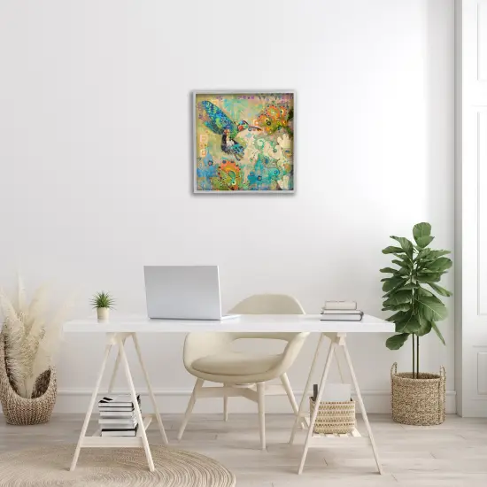 Stupell Industries Boho Hummingbird Pattern Framed Giclee Art Gray Frame {2}