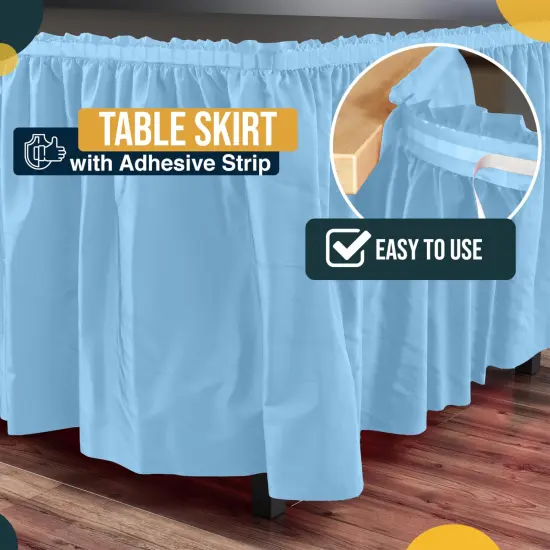 Ruffle Disposable Table Skirt 14 Ft Long Pleated Table Skirts with Adhesive Strip &ndash; Fits 6ft+ Rectangle or Round Tables &ndash; Ideal for Birthday Parties, Gender Reveal, Baby Showers & Event Decorations 6 pack by Exquisite Ligh Blue {3}