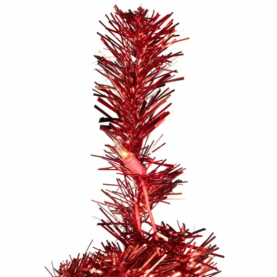 Northlight Pre-Lit Artificial Tinsel Christmas Tree - 3' - Red - Clear Lights {7}
