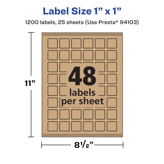 Avery Kraft Brown Square Labels with Sure Feed, 1" x 1" {5}