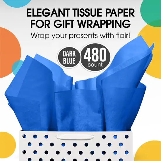 Tissue Paper for Gift Bags -20" X 30" Bulk Tissue Paper Dark Blue 480 Sheets - 10lb Newsprint for Packing, Birthday Gift Box Filler, Packing Supplies for Moving Supplies  {4}