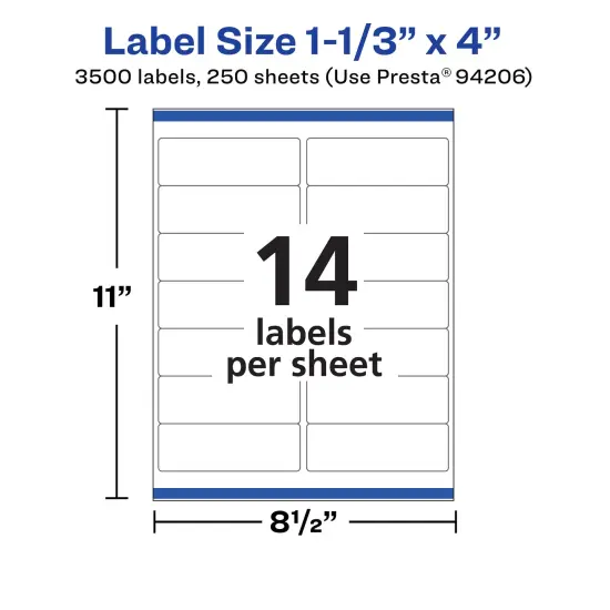 Avery Matte White Rectangle Labels with Sure Feed, 1-1/3" x 4" {4}