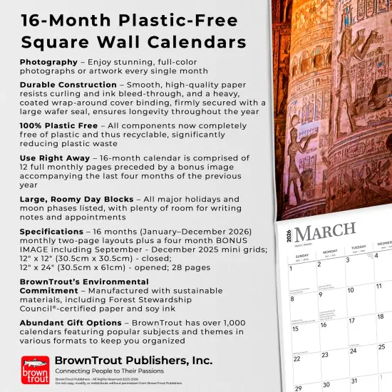 Ancient Egypt | 2026 12 x 24 Inch (Hanging) Monthly Square Wall Calendar | Plastic-Free {6}