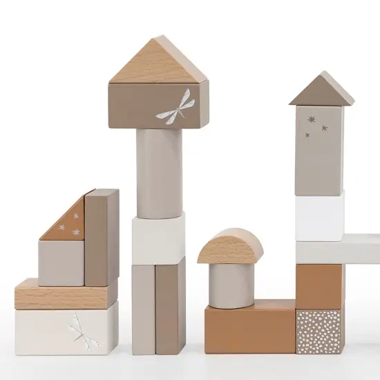 Label Label: Wooden Blocks Set 50pcs - Tan- Natural Wooden & Colored Blocks, Creative Building & Stacking, Range of Shapes & Sizes, Kids Ages 2+ {7}