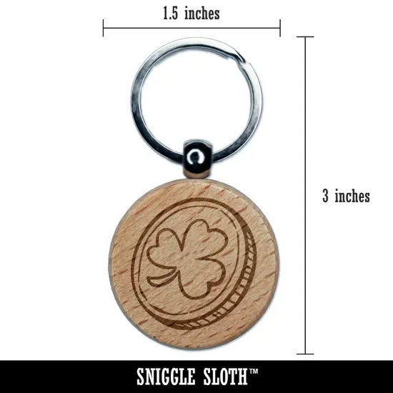 Lucky Shamrock Clover Coin Saint Patricks Day Engraved Wood Round Keychain Tag Charm {2}