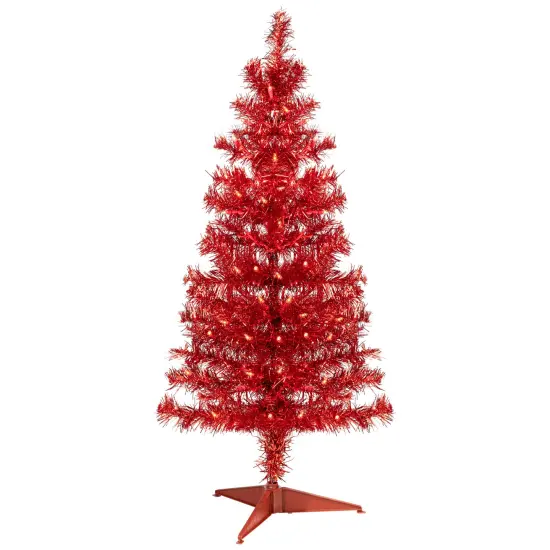 Northlight Pre-Lit Artificial Tinsel Christmas Tree - 3' - Red - Clear Lights {3}