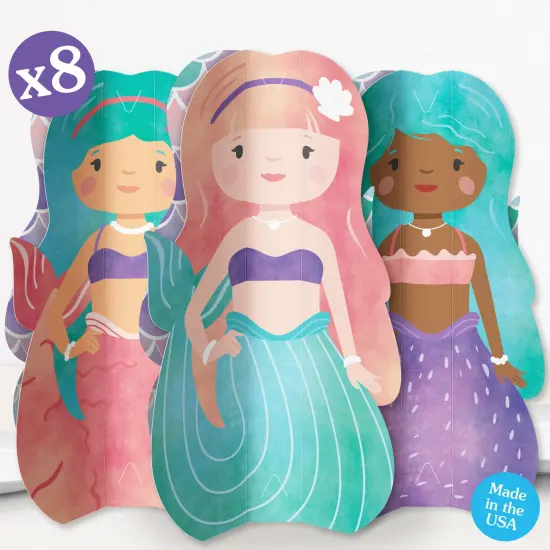 Big Dot of Happiness 8 Count Mermaid Characters 3D Centerpiece Table Decorations, Freestanding Mermaid Centerpieces for Girls' Birthday Party Decor {4}