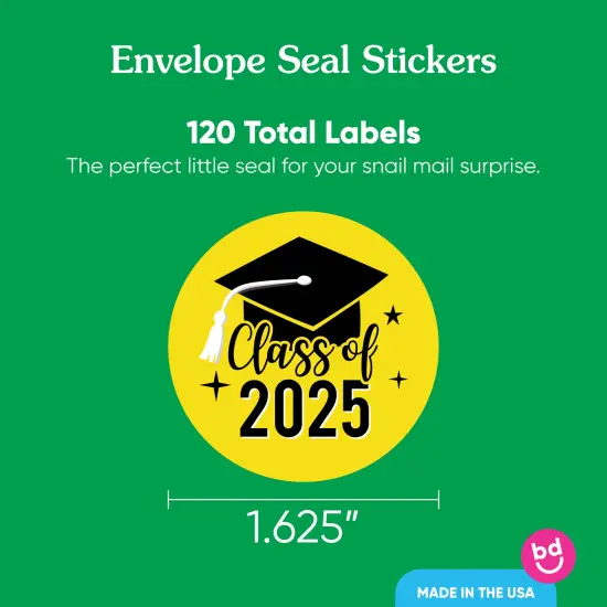 Big Dot of Happiness Class of 2025 Yellow Grad Party Envelope Seal Stickers, Round Circle Stickers to Seal Cards, Graduation Envelope Seals, 120 Count {4}