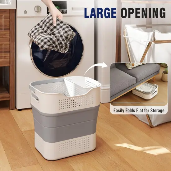 Collapsible Plastic Laundry Basket Hamper with Handles, 43L (11.5Gallon) Portable Rubber Clothes Basket, Pop Up Storage Container/Organizer {2}