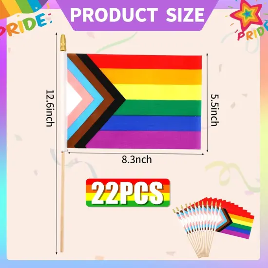 Progress Rainbow Pride Mini Flag, 22 Pack Small Mini Hand Held LGBT Flags American Rainbow Flag for Parades,Rainbow Festival Progress Party Decorations Supplies(5x8inch) {2}