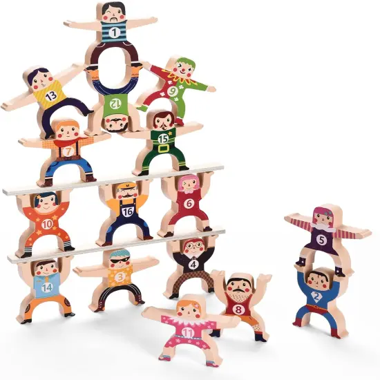 Wooden Stacking Toys,16Pcs Circus Hercules Acrobatic Troupe Interlock Toy,Balancing Building Blocks Game Toddler Puzzle Toys,for 3 4 5 6 Years Old Kids Adults {4}