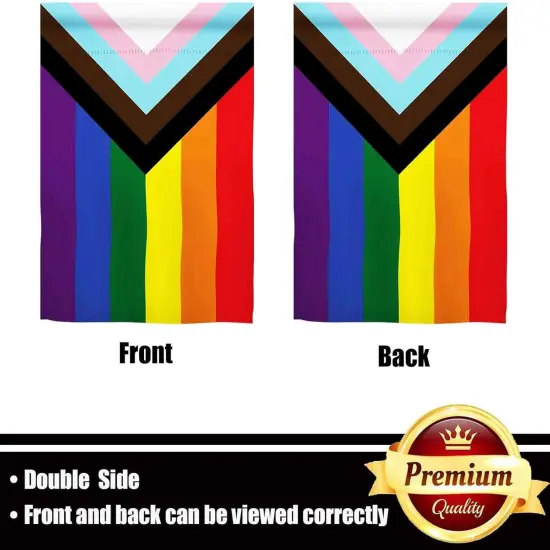 Progress Pride Rainbow Garden Flag 12.5x18 inch Outdoor-Double Sided LGBTQ Gay Lesbian Bisexual Non Binary Transgender All Inlcusive Progressive Pride Rainbow Flag Vivid Color Polyester Yard Flags {2}