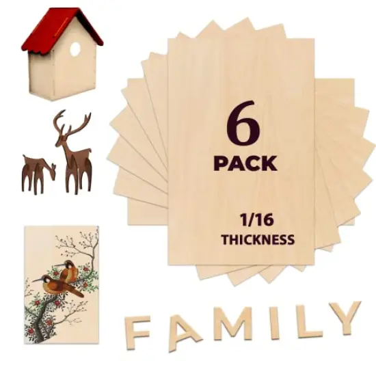 PlankKers Basswood Sheets 12"x8"x1/16 (6 Pack)- Thin Balsa Wood Sheets for Craft, Laser, Wood Burning, DIY Projects- Unfinished Plywood Sheets with Smooth Surfaces Can Be Cut and Painted to Any Shape {1}