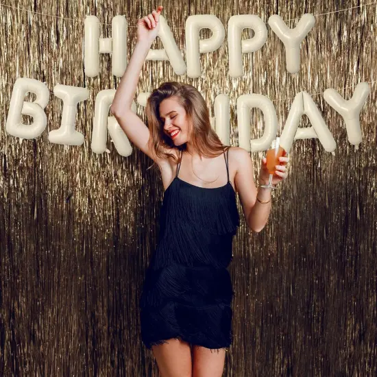 Cream Happy Birthday Balloons Banner - 16 Inch, Foil {4}