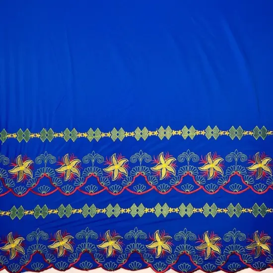 1 Yard Plumeria Flower Embroidered Double Border Fabric, 100% Polyester 56 Inches Width Purple {6}