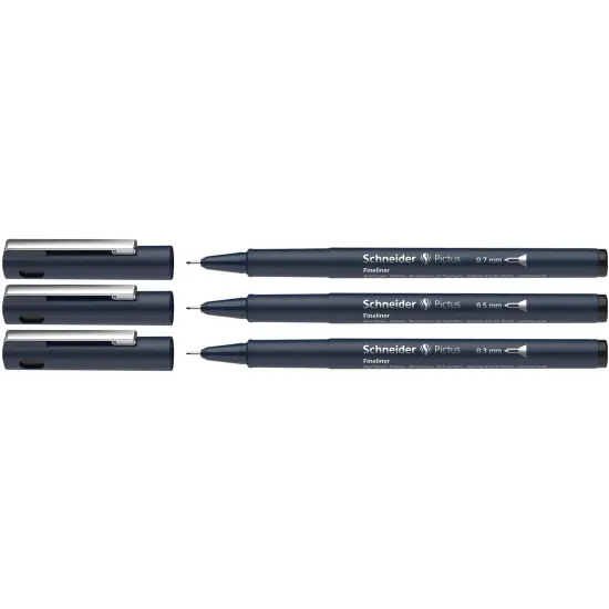 Pictus Fineliners, Wallet, 3 Pieces, Black Ink, Assorted Sizes {1}