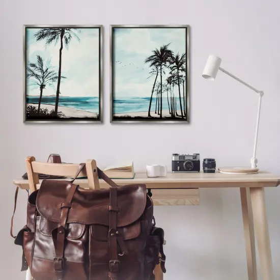 Stupell Industries Tropical Palm Seaview 2 pc Framed Floater Canvas Wall Art Set Design by Linda Baliko {2}