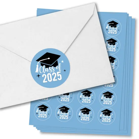 Big Dot of Happiness Class of 2025 Light Blue Grad Envelope Seal Stickers, Round Circle Stickers to Seal Cards, Graduation Envelope Seals, 120 Count {1}